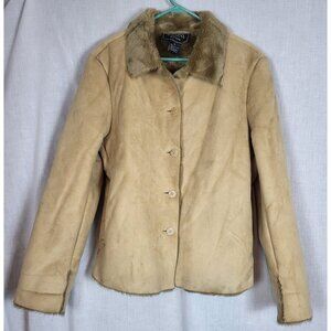 Coaco New York Coat Tan With Contrast Faux Fur Collar Lining Women's L Winter